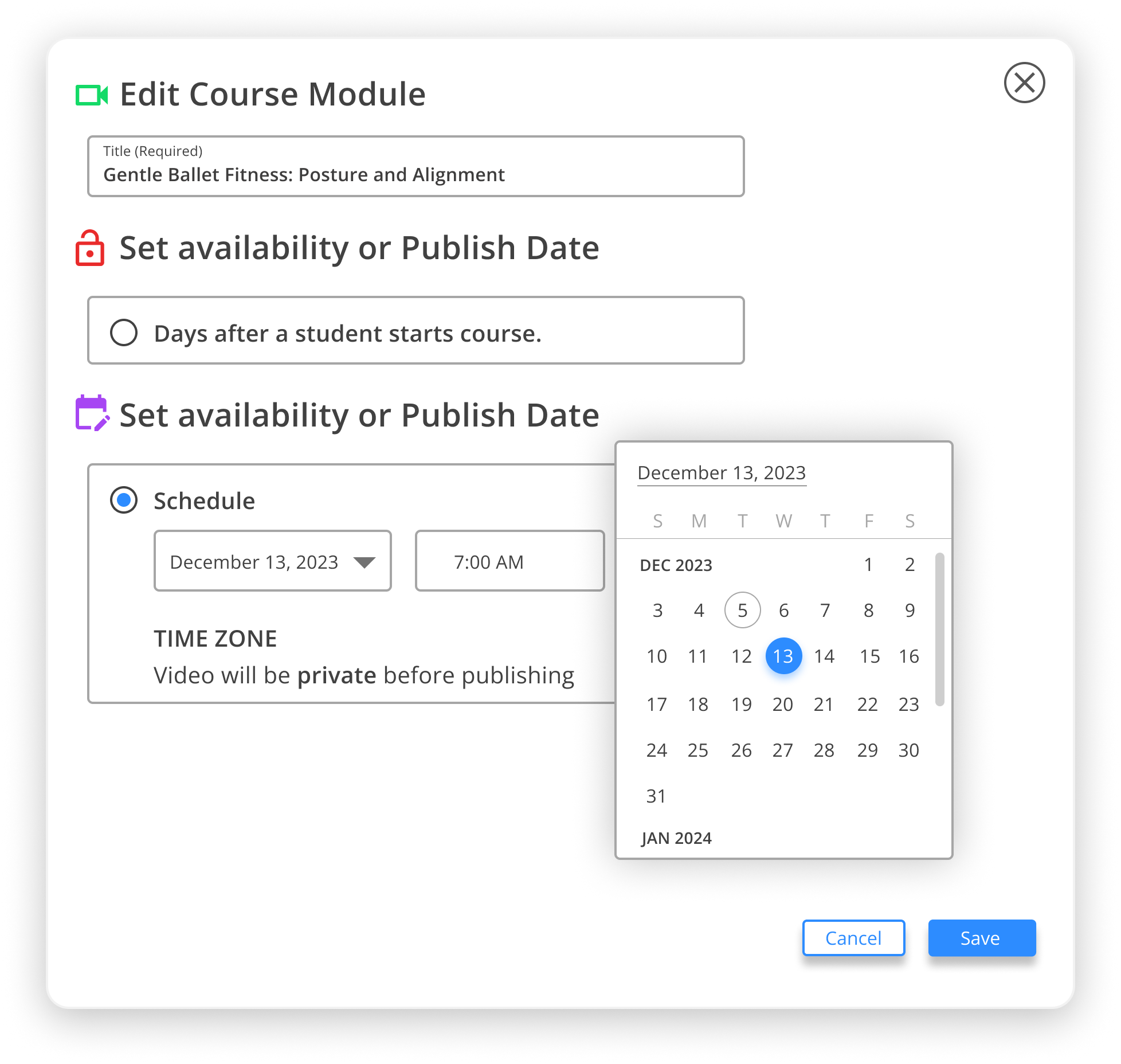 Platforma course scheduler.